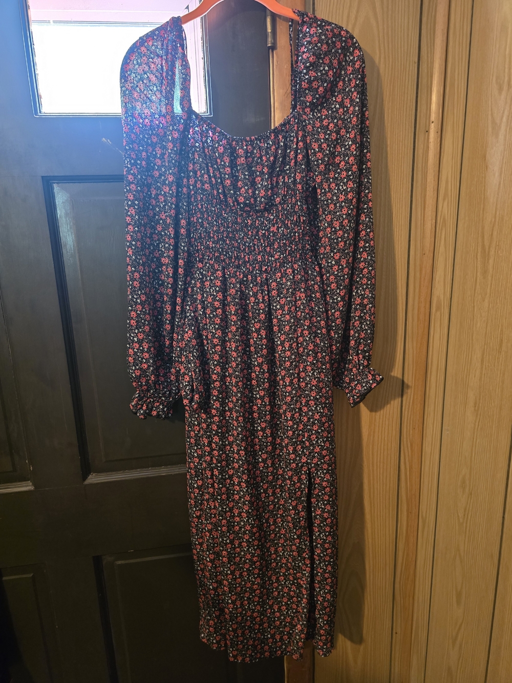 Code + Moda Black Midi/Maxi Dress with Red Floral Print